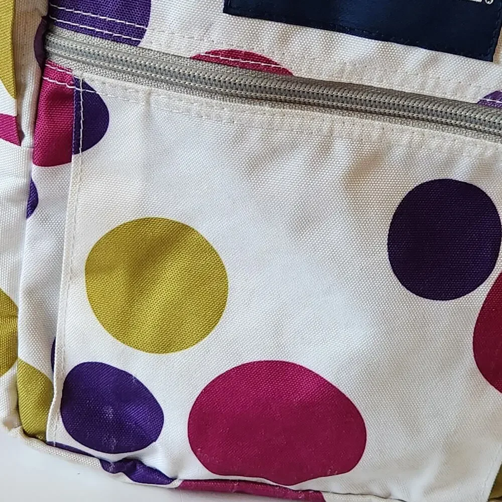 Y2K Jansport White Polka Dot Backpack Pink Purple Gold School Book Bag Large